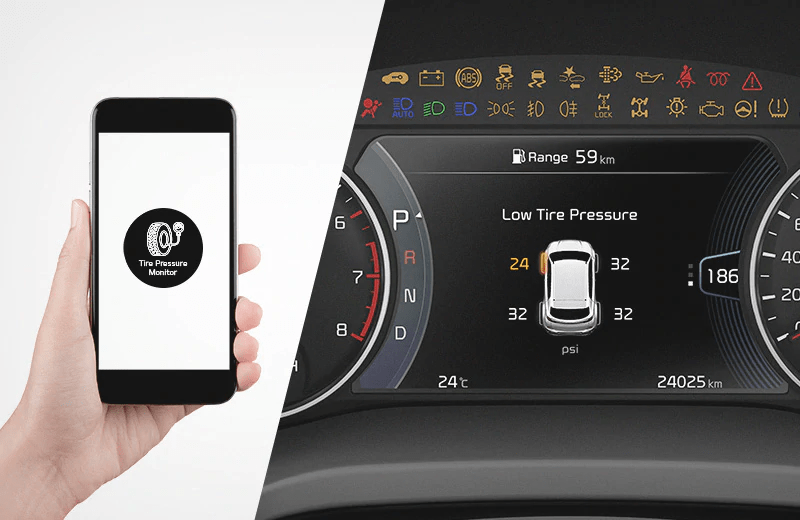 Tyre pressure monitoring system                                                                                    Remotely check the tyre pressure of the vehicle on the UVO app